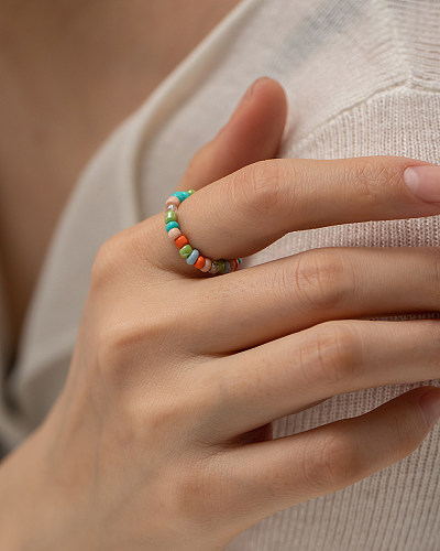 1 Piece Fashion Colorful Stainless Steel Beaded Plating Rings