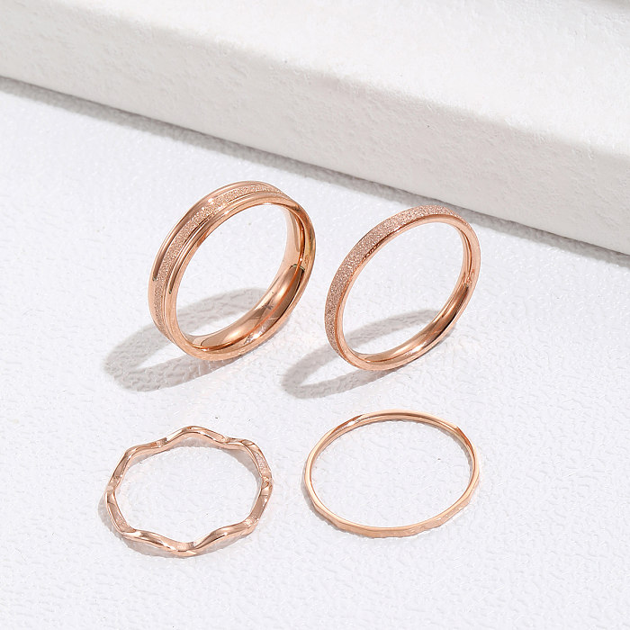 Fashion Titanium Steel Rose Gold Water Ripple Simple Ring Set