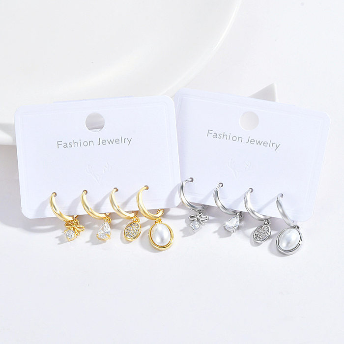Fashion Bow Knot Copper Inlay Zircon Dangling Earrings 2 Pairs