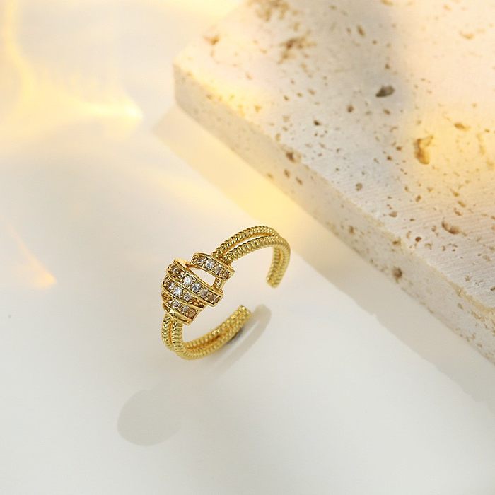 Noeud papillon rond et carré de Style Simple et décontracté, incrustation de placage de cuivre et de perles en Zircon, anneaux ouverts