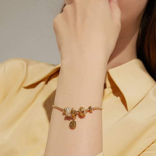 Bracelet en cuivre réglable en forme de cœur serti de diamants de style coréen