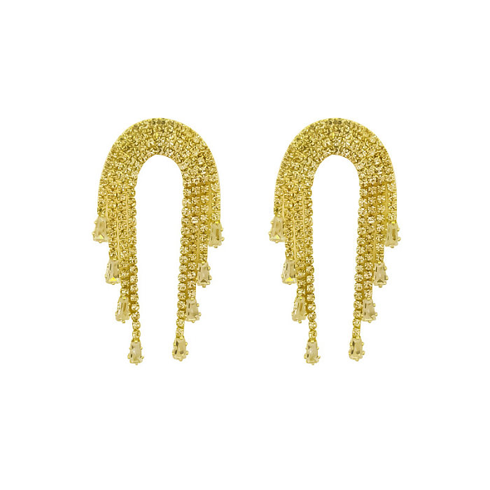 1 Pair Streetwear Tassel Inlay Copper Artificial Diamond Drop Earrings