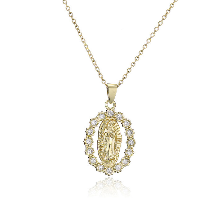 Klassischer religiöser Schmuck, verkupferter 18-Karat-Gold-Zirkon-Anhänger mit Jungfrau-Maria-Anhänger-Halskette für Damen