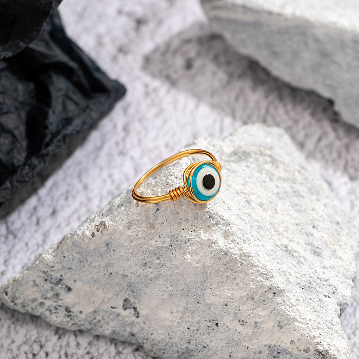 Ethnic Style Irregular Round Devil'S Eye Copper Plating Inlay Acrylic Turquoise Opal Rings 1 Piece