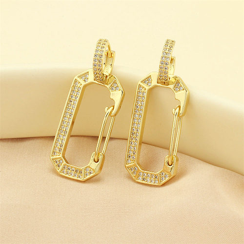 1 Piece Retro Simple Style Solid Color Plating Inlay Copper Zircon 18K Gold Plated Earrings
