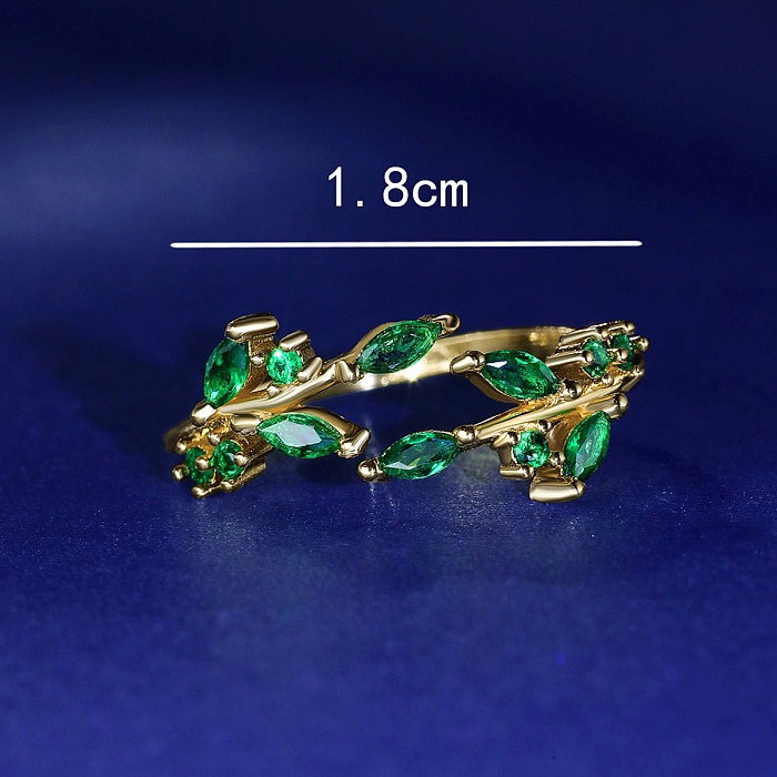 Fashion Leaves Copper Gold Plated Zircon Open Ring 1 Piece
