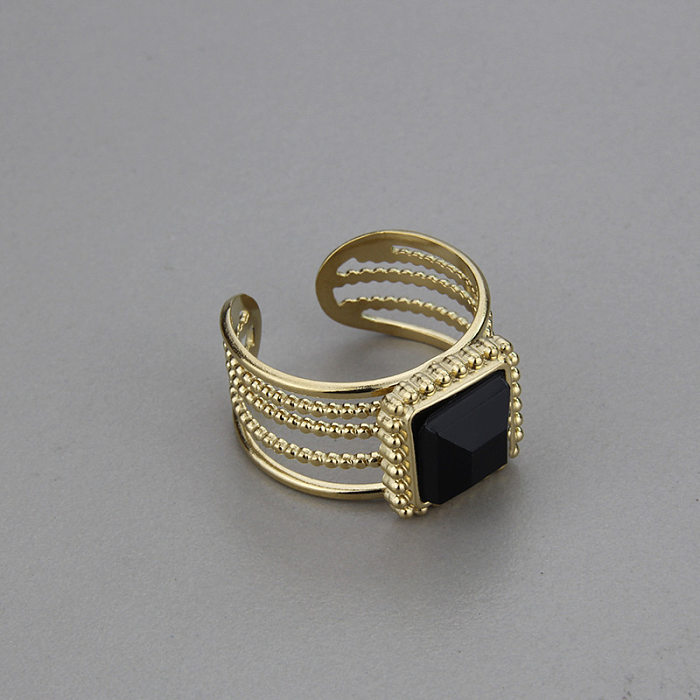 Anel aberto geométrico de aço inoxidável estilo simples embutido pedra natural turquesa anéis de aço inoxidável