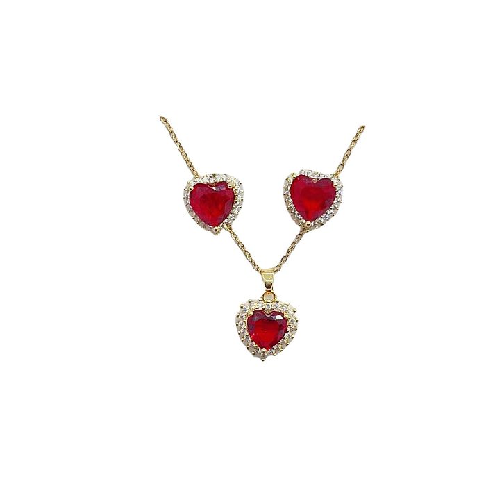 2 peças moda coração forma titânio chapeamento de aço incrustação zircão conjunto de joias femininas