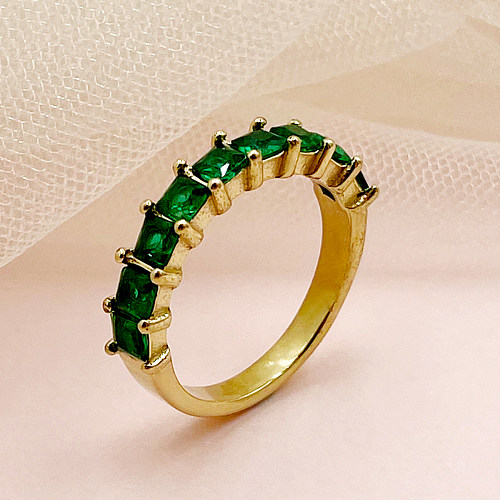 Anéis banhados a ouro de zircão com revestimento de aço inoxidável quadrado glam