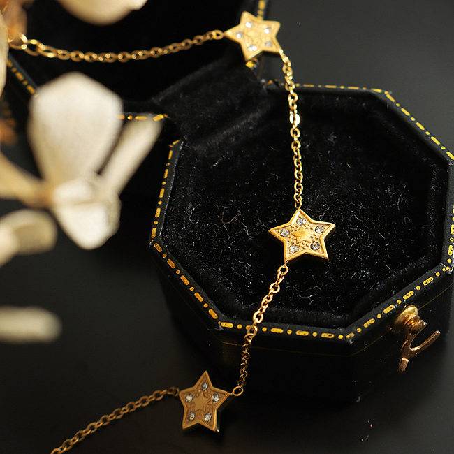 Moda estrela titânio chapeamento de aço incrustado zircão pulseiras colar 1 peça