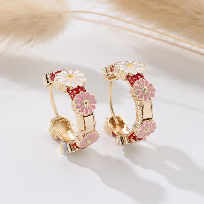 1 Pair Sweet Flower Enamel Copper Hoop Earrings