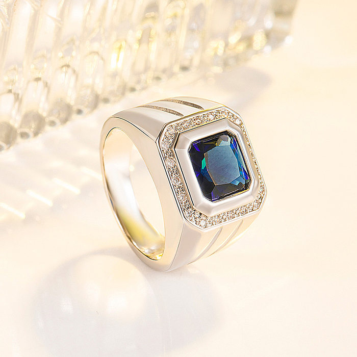 Anéis de cobre geométricos da moda embutida em zircão anéis de cobre 1 peça