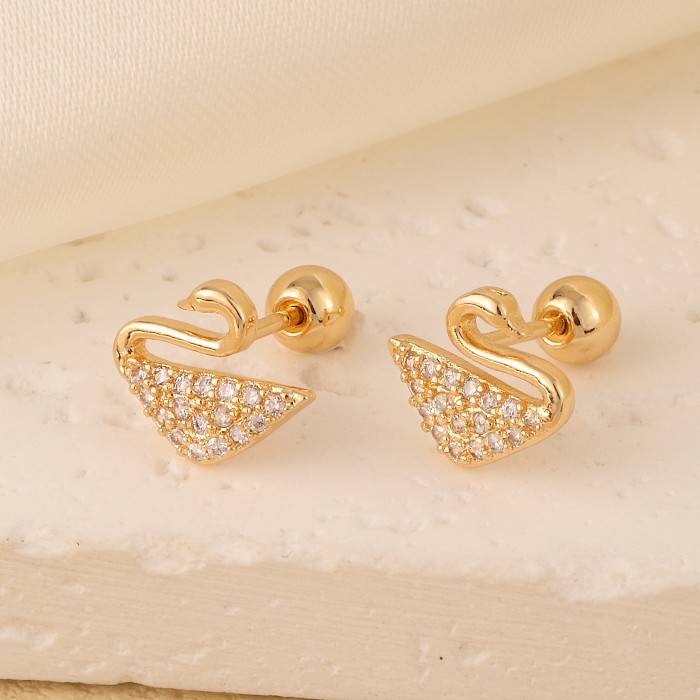 1 Pair Cute Simple Style Swan Bow Knot Notes Irregular Inlay Copper Zircon Ear Studs