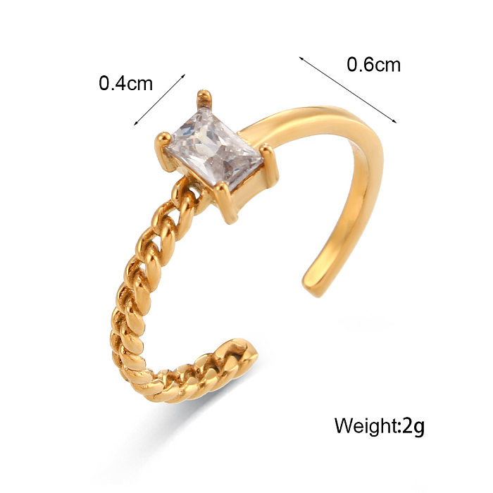Simple Style Rectangle Stainless Steel Open Ring Plating Zircon Stainless Steel Rings