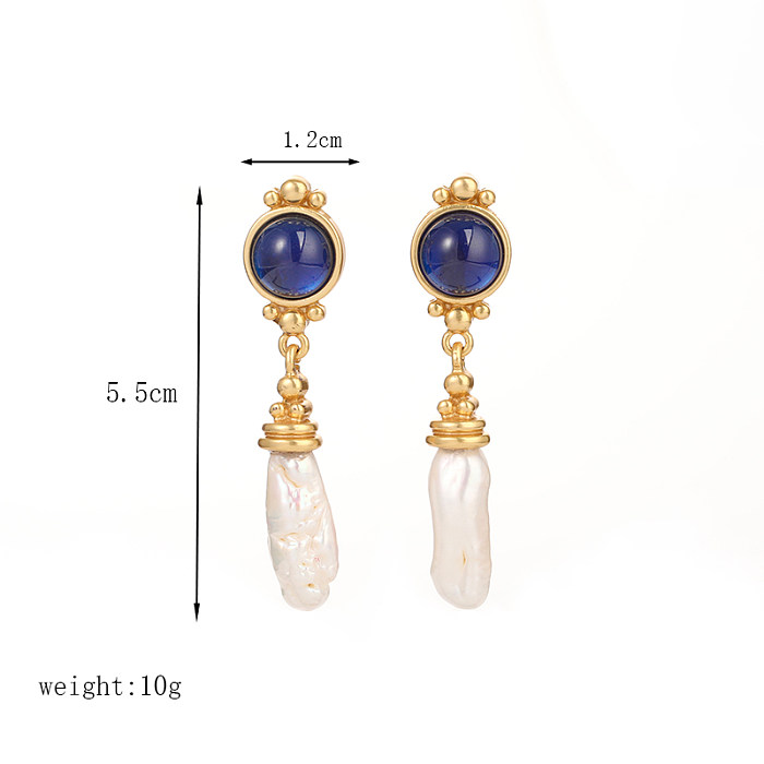 1 Pair Simple Style Commute Irregular Round Pearl Plating Inlay Copper Glass 18K Gold Plated Drop Earrings