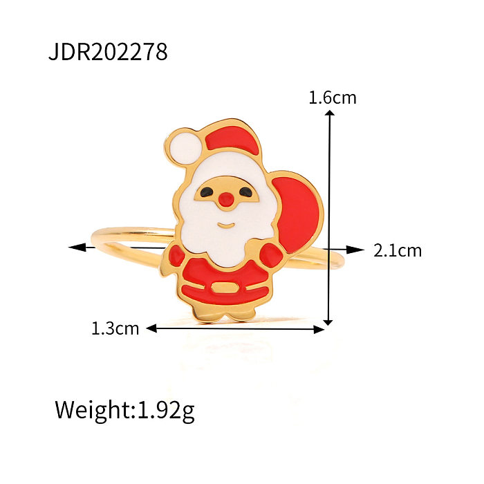 Fashion Christmas Tree Santa Claus Stainless Steel Enamel Open Ring 1 Piece