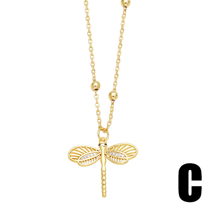 Collier pendentif plaqué or 18 carats avec incrustation de cuivre libellule de style japonais