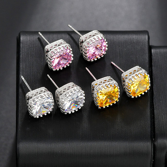 1 Pair Simple Style Commute Square Plating Inlay Copper Zircon Ear Studs