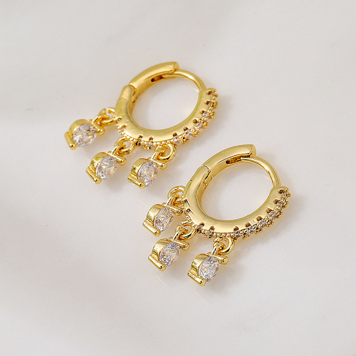 Fashion Copper Plated 18K Gold Micro Inlaid Zircon Geometric Earrings Female