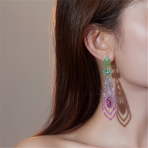 1 Pair Elegant Glam Water Droplets Gradient Color Plating Inlay Copper Rhinestones Silver Plated Drop Earrings