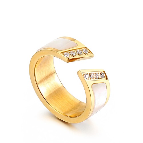 Anel de titânio aberto com concha de diamante da moda coreana 18k joias por atacado