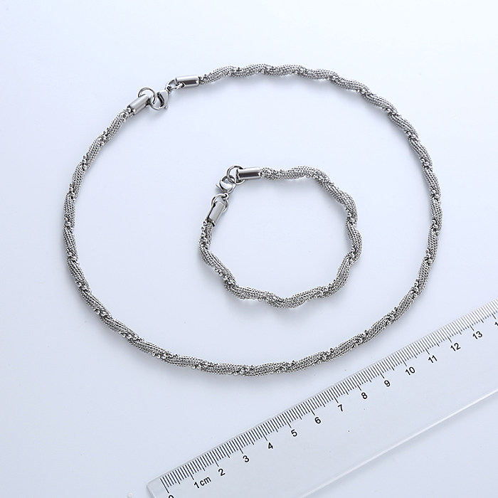 Hip-Hop Geometric Stainless Steel Bracelets Necklace Jewelry Set