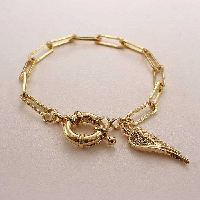 Hip-Hop Heart Shape Key Lock Copper Inlay Zircon Bracelets