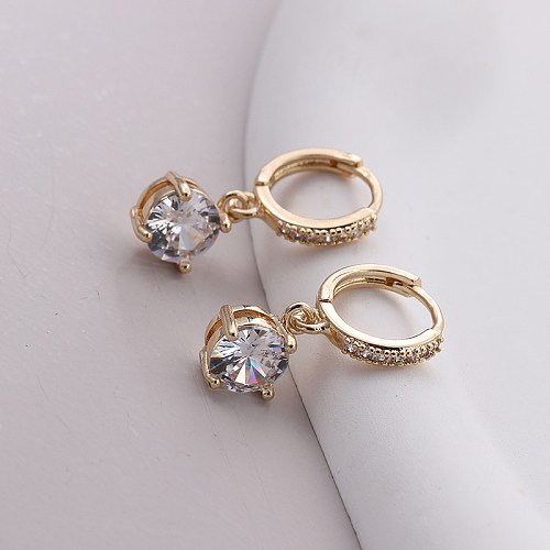 1 Pair Modern Style Round Inlay Copper Zircon Drop Earrings