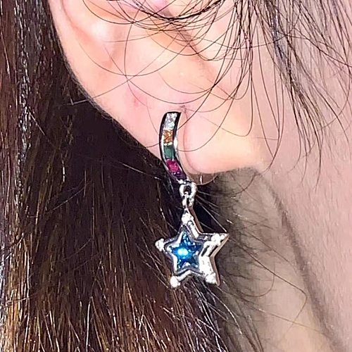 1 paire de boucles d'oreilles en cuivre et Zircon, Style moderne, étoile, cœur, incrustation de placage