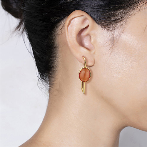 1 Pair Casual Cute Simple Style Oval Asymmetrical Plating Inlay Copper Opal Gold Plated Ear Studs