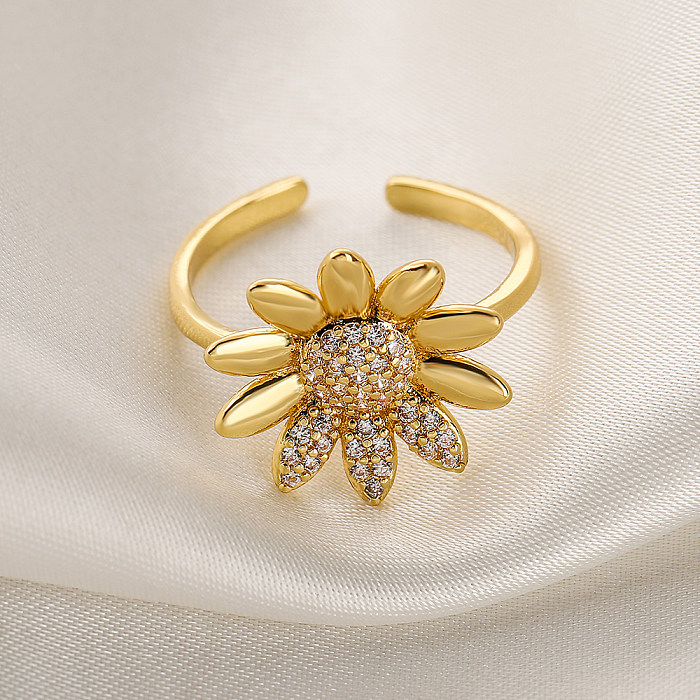 Fashion Star Moon Flower Copper Inlaid Zircon Open Ring 1 Piece