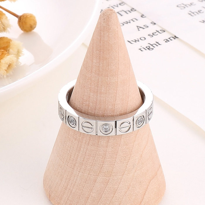 Simple Style Round Stainless Steel Plating Inlay Rhinestones 18K Gold Plated Rings