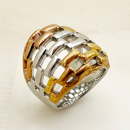 Anéis banhados a ouro com revestimento de aço inoxidável clássico estilo vintage bloco colorido