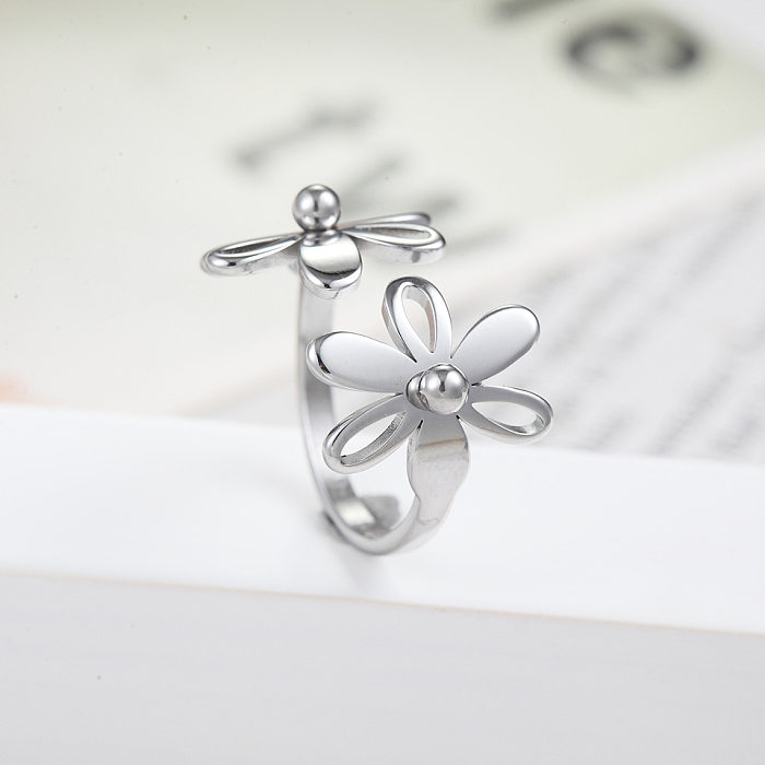 1 Piece Fashion Flower Titanium Steel Plating Open Ring