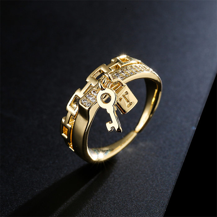 Anillo abierto geométrico para mujer, cadena de oro de 18 quilates chapada en cobre a la moda