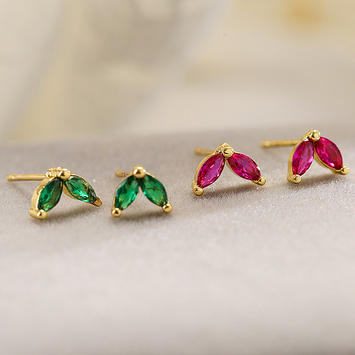 1 Pair Modern Style Simple Style Leaf Copper Plating Inlay Zircon 18K Gold Plated Ear Studs