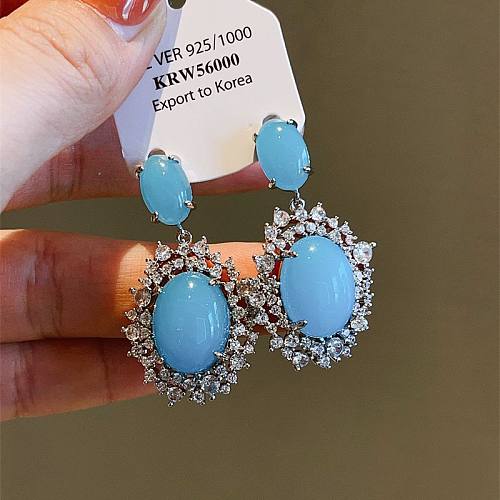 1 Pair Vintage Style Oval Plating Inlay Copper Zircon Drop Earrings