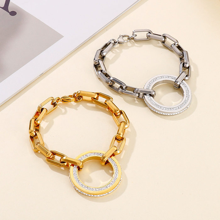 Fashion Circle Stainless Steel Artificial Rhinestones Bracelets Necklace 2 Pieces