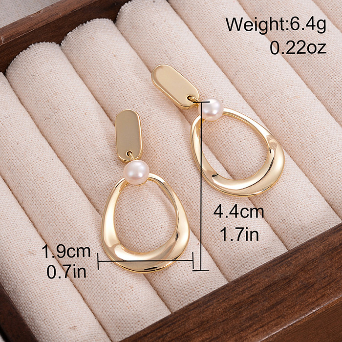 1 Pair Simple Style Oval Plating Copper 14K Gold Plated Earrings