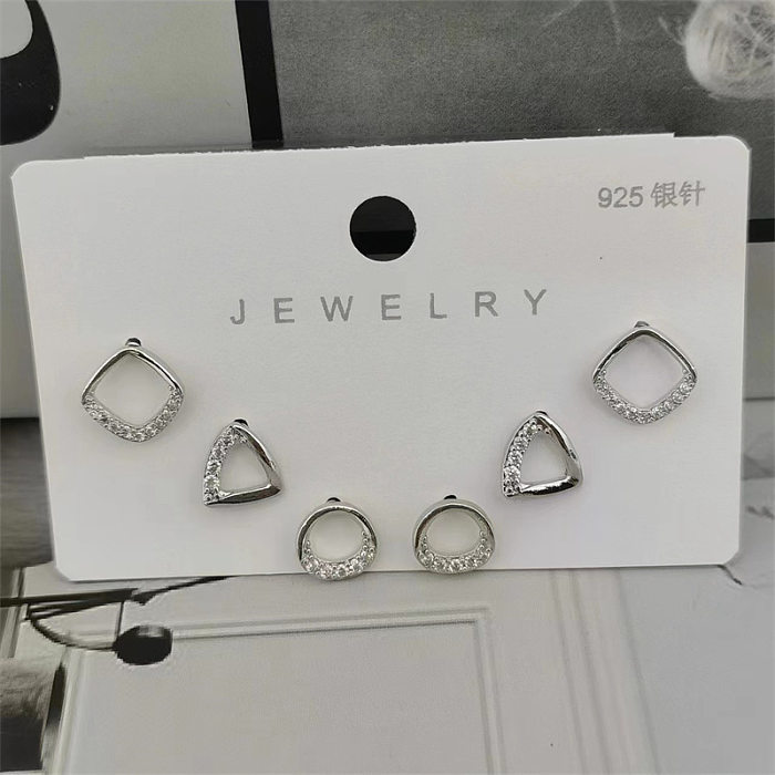 3 Pairs Elegant Simple Style Round Infinity Inlay Copper Zircon Ear Studs