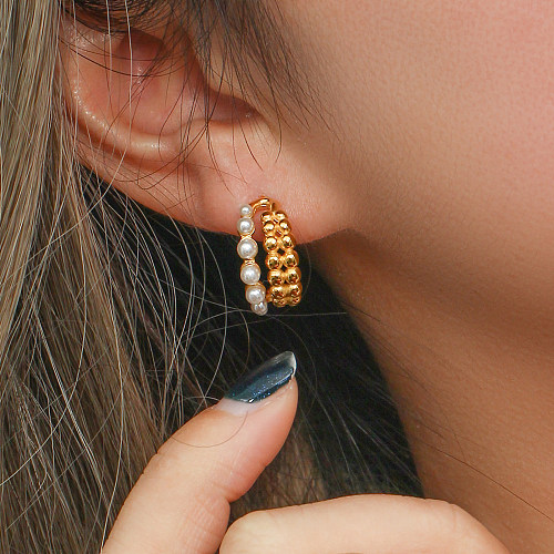 1 par de pinos de orelha banhados a ouro 18K com revestimento de cobre semicírculo estilo vintage