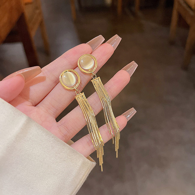 1 Pair Simple Style Tassel Plating Inlay Copper Opal Gold Plated Drop Earrings