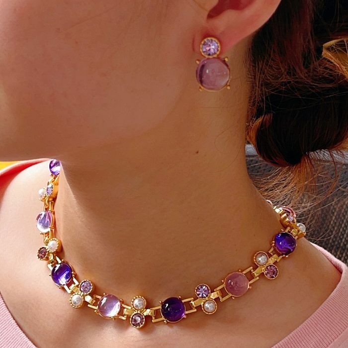 Elegante conjunto de joias de zircão com revestimento de aço de tartaruga doce