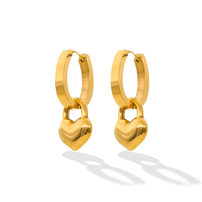 Basic Simple Style Pendel-Ohrring-Halskette in Herzform aus Edelstahl mit Titan-Stahlbeschichtung