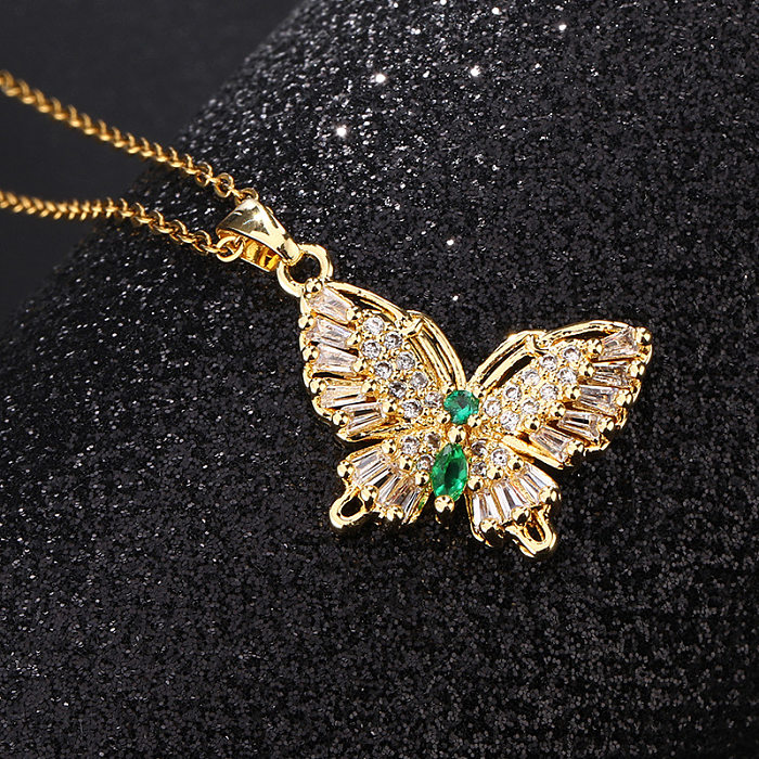 Fashion Butterfly Copper Inlay Zircon Pendant Necklace 1 Piece