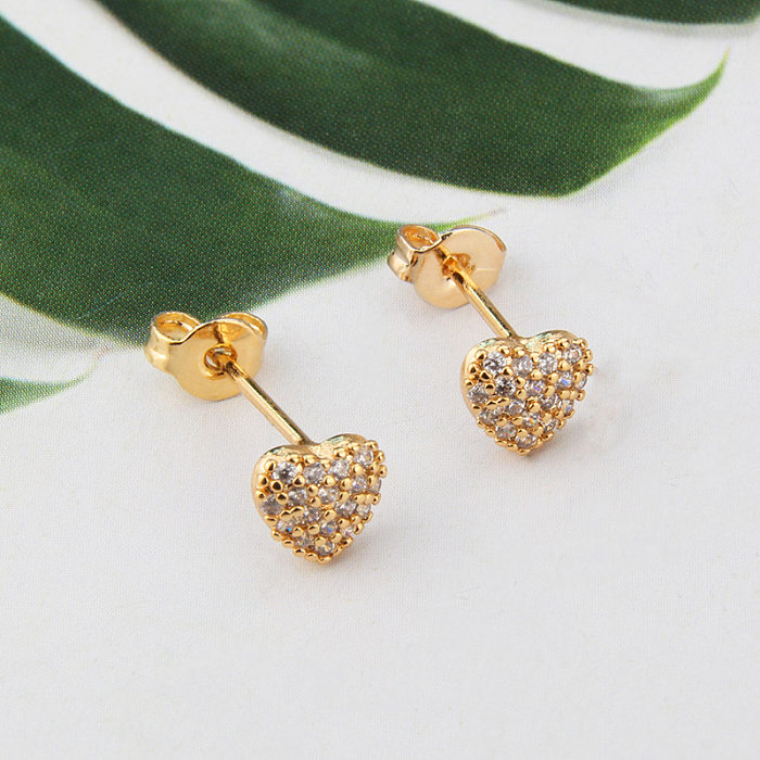Fashion Inlaid Zirconium Heart-shaped Pendant Earrings Copper Set Wholesale jewelry