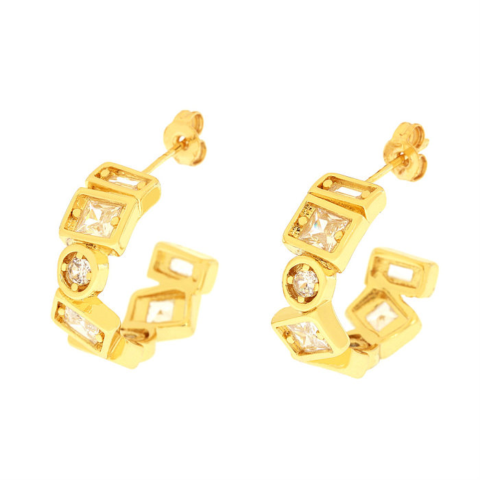 1 Pair Retro Simple Style Solid Color Plating Inlay Copper Zircon 18K Gold Plated Drop Earrings