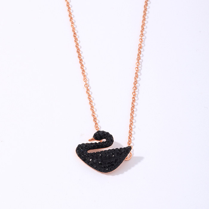 Casual Simple Style Shiny Swan Copper Plating Inlay Zircon Rose Gold Plated Pendant Necklace
