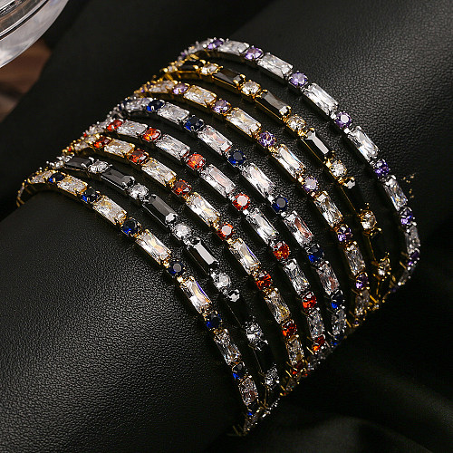 Bracelets de Zircon plaqués or 18 carats en cuivre rectangulaire rond de base en vrac