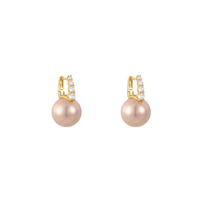 1 Pair Korean Style Pearl Plating Inlay Copper Zircon Gold Plated Drop Earrings